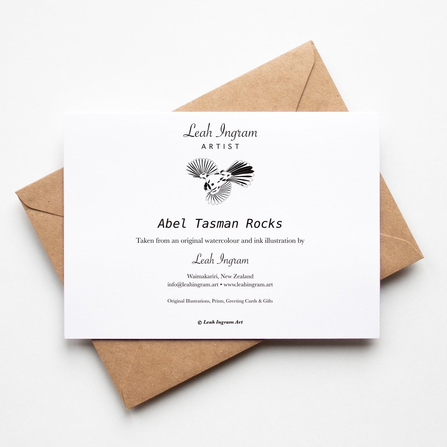 Rear of greeting card showing Artist details.