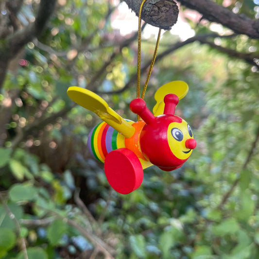 Rainbow bee tree decorations.