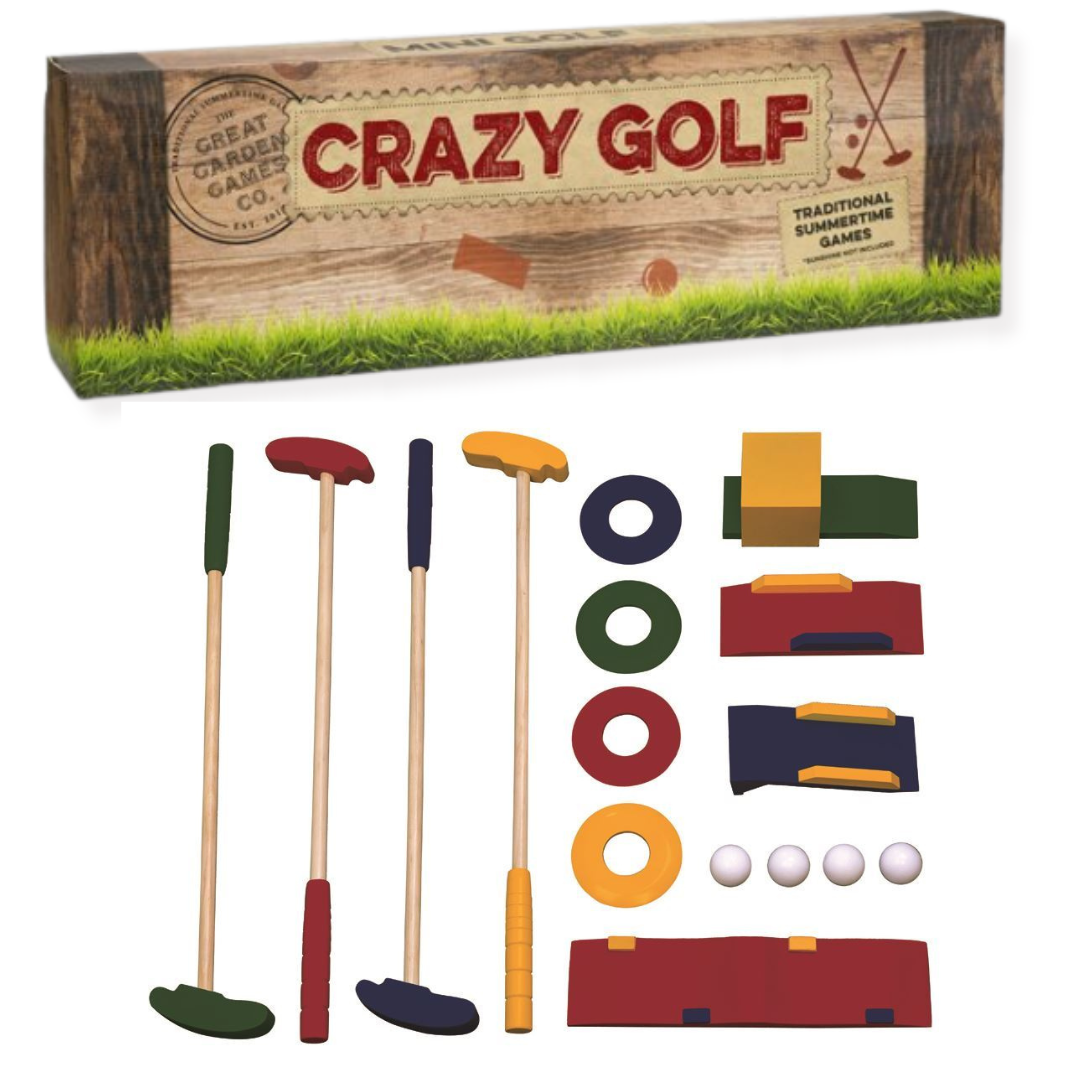 Wooden mini golf set for children.