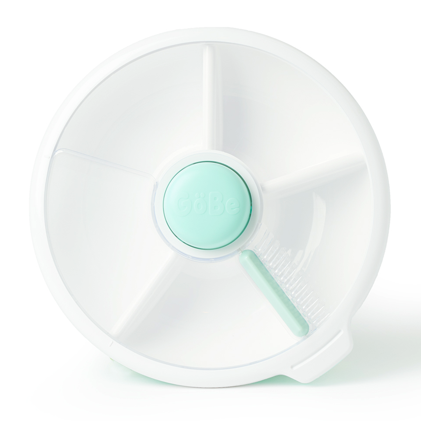 Gobe snack spinner lunch box in pale blue and white.