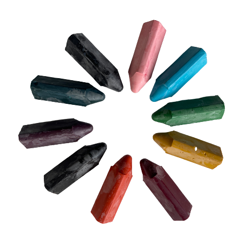 Honeysticks triangle shaped toddler crayons in multiple colours.