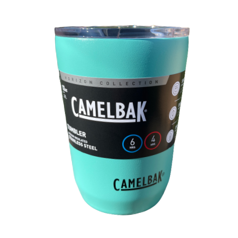 Stainless steel coffee tumbler from Camelbak in blue coastal colour.