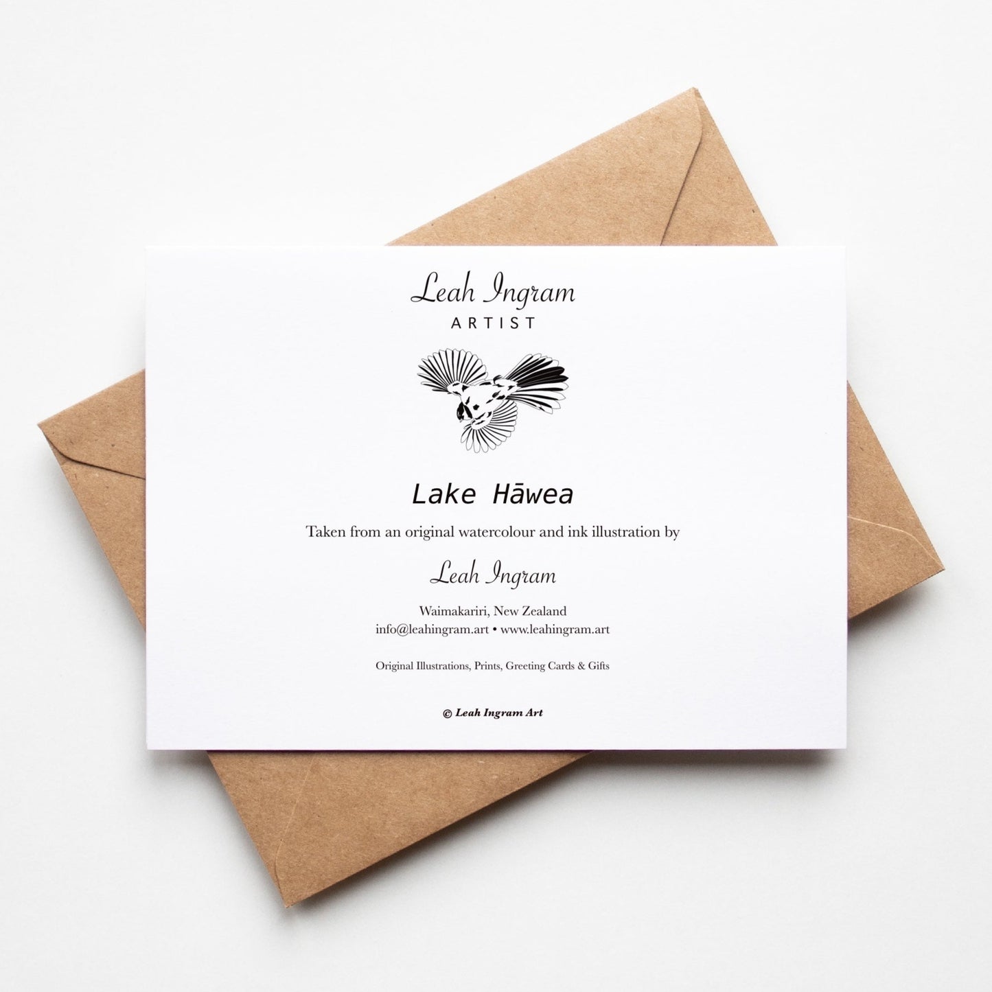 Back of a greeting card showing the artist information.