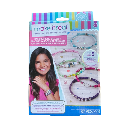 Make it real craft kit for making rainbow bling bracelets.