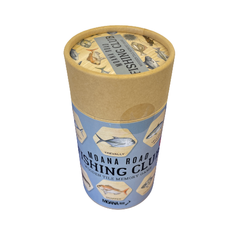 Memory game of New Zealand Fish in a cardboard storage tube.
