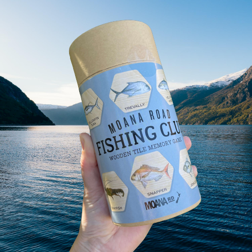 Memory game of New Zealand Fish in a cardboard storage tube.