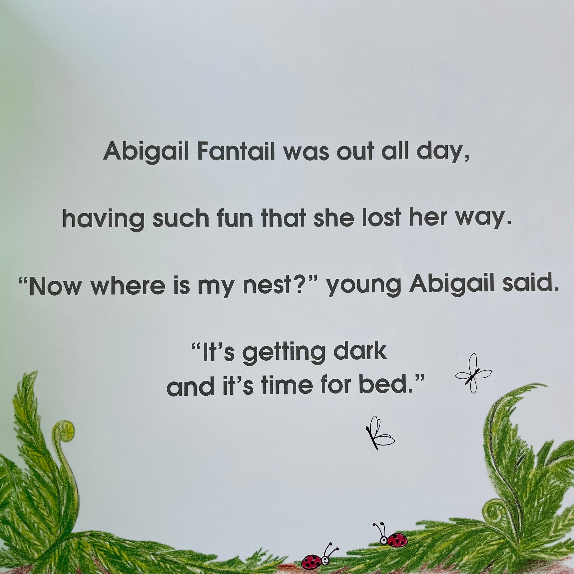 Inside pages of Abigail Fantail showing text from the story.