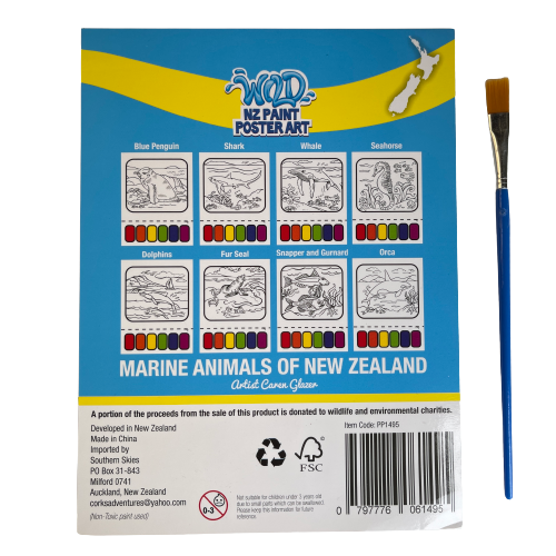 Marine Animal poster paint set with paints and brush.