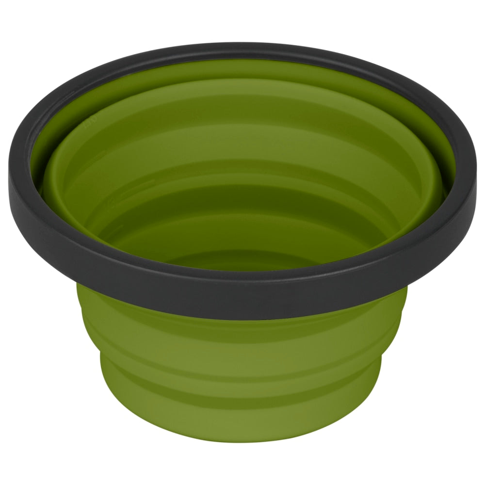 Olive green silicone collapsible X cup by Sea to Summit.