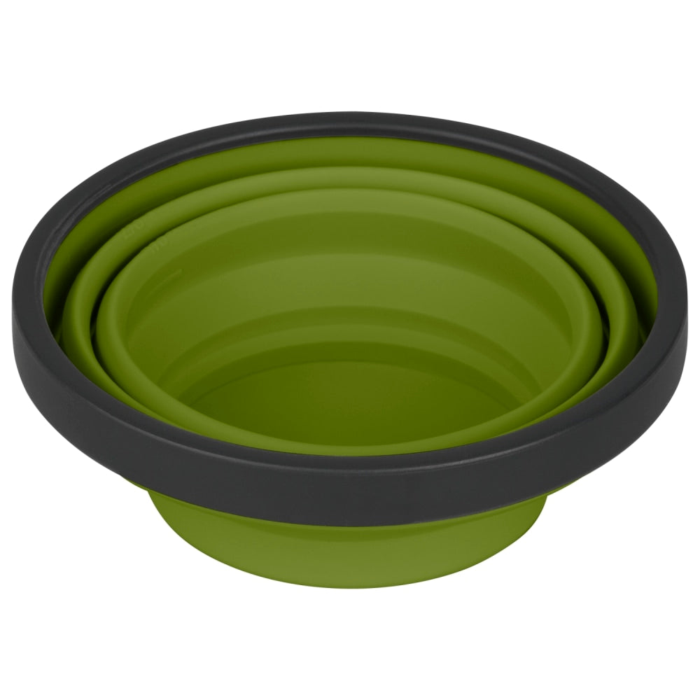 Olive green silicone collapsible X cup by Sea to Summit.