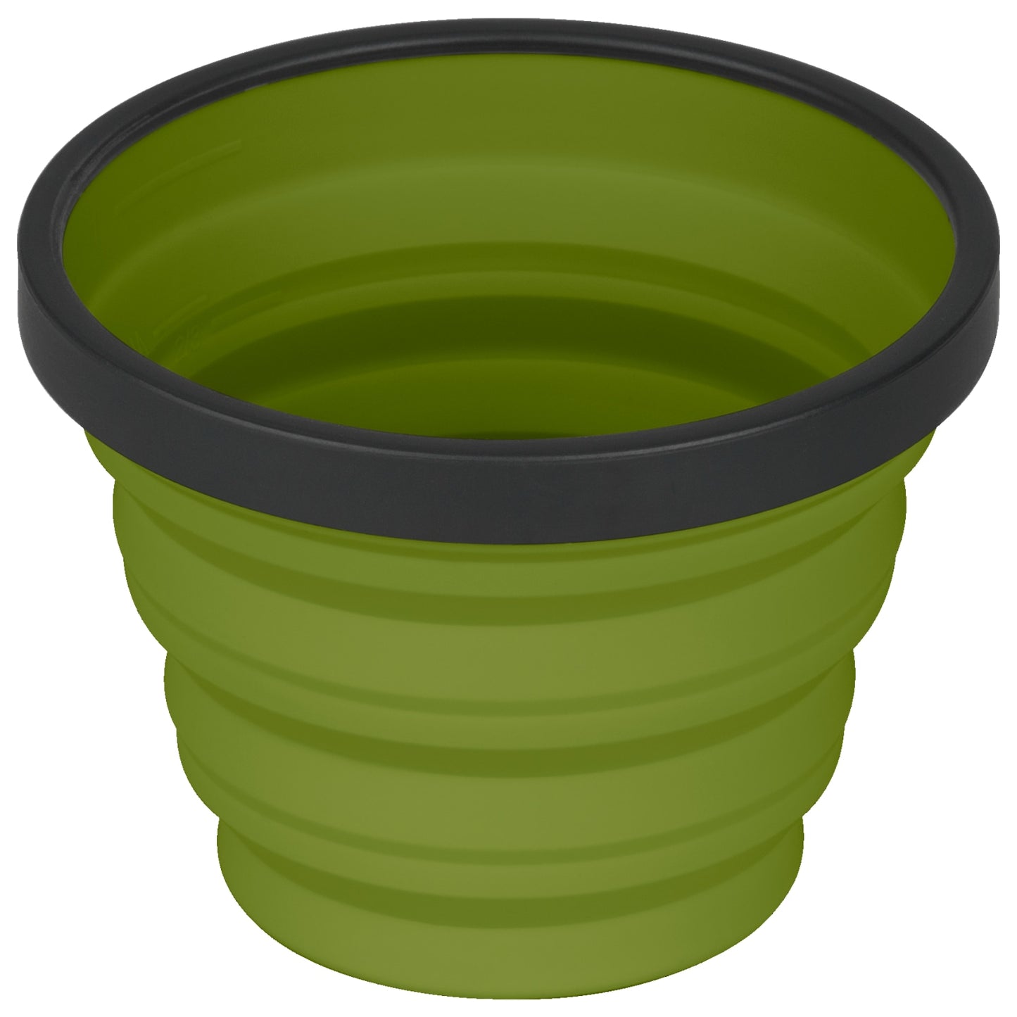 Olive green silicone collapsible X cup by Sea to Summit.