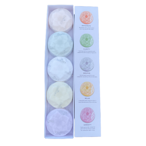 Collection of shower bombs beautifully presented in a box.