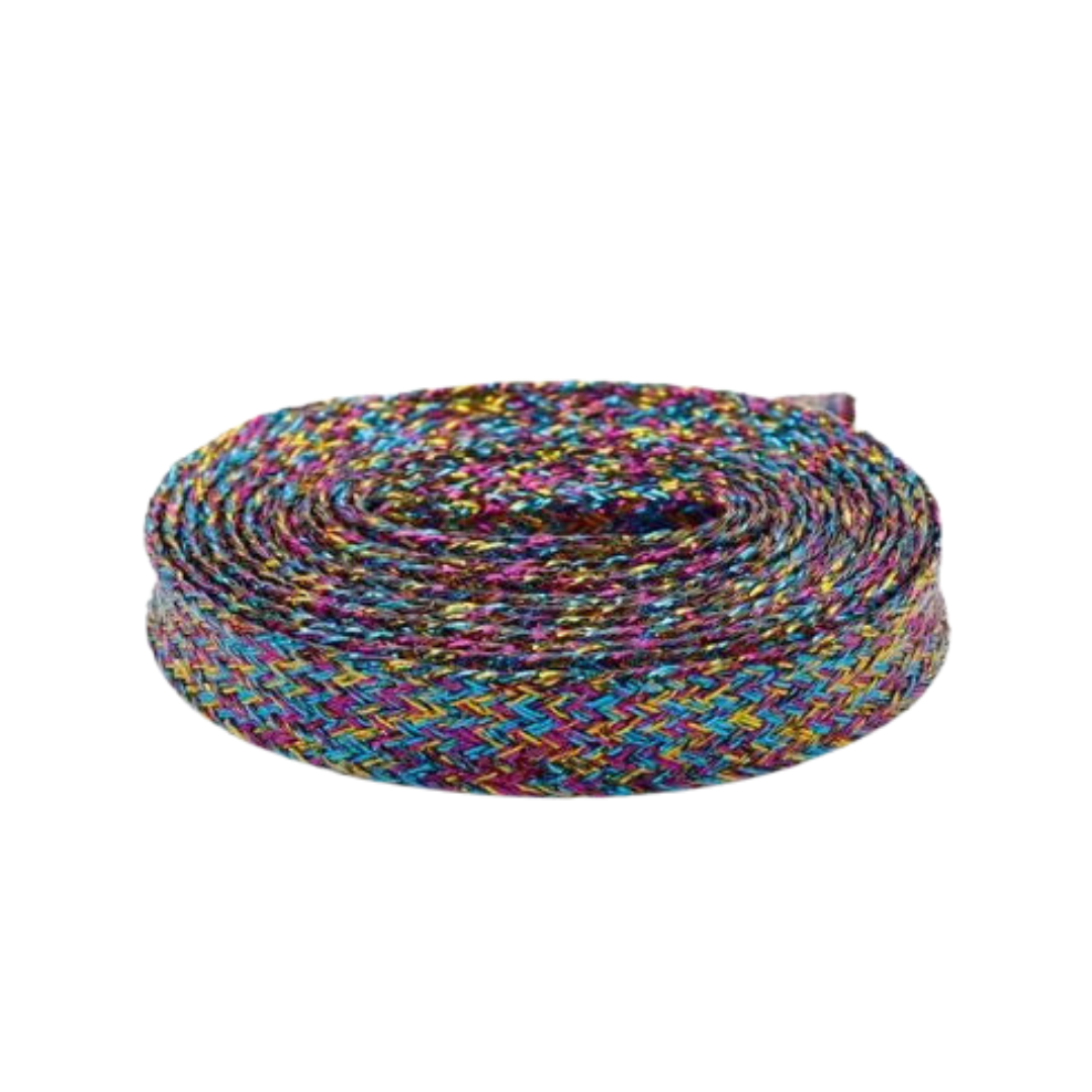 Metallic glitter rainbow shoelaces.