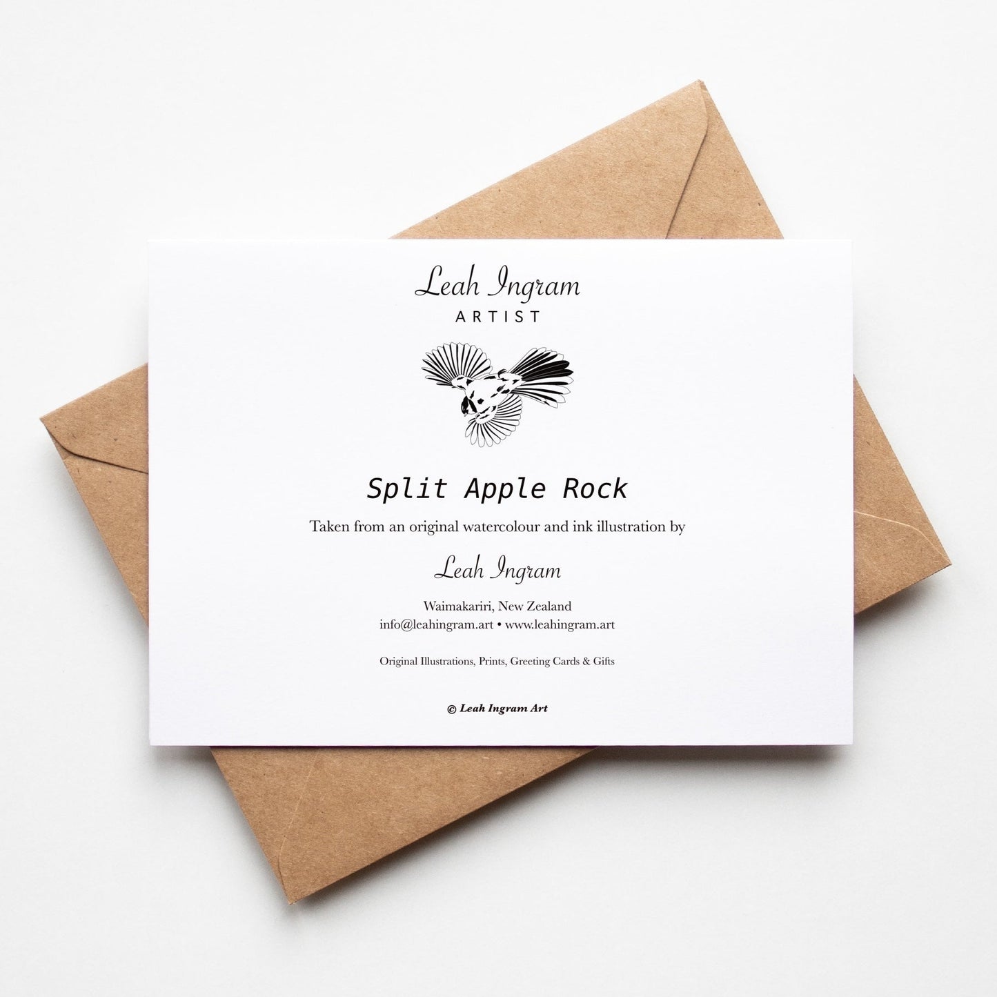 Rear of greeting card showing artists information.