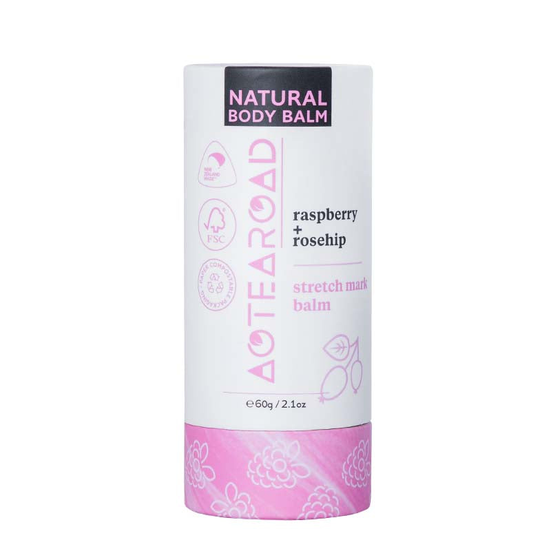 Natural Stretch mark balm in a cardboard tube.