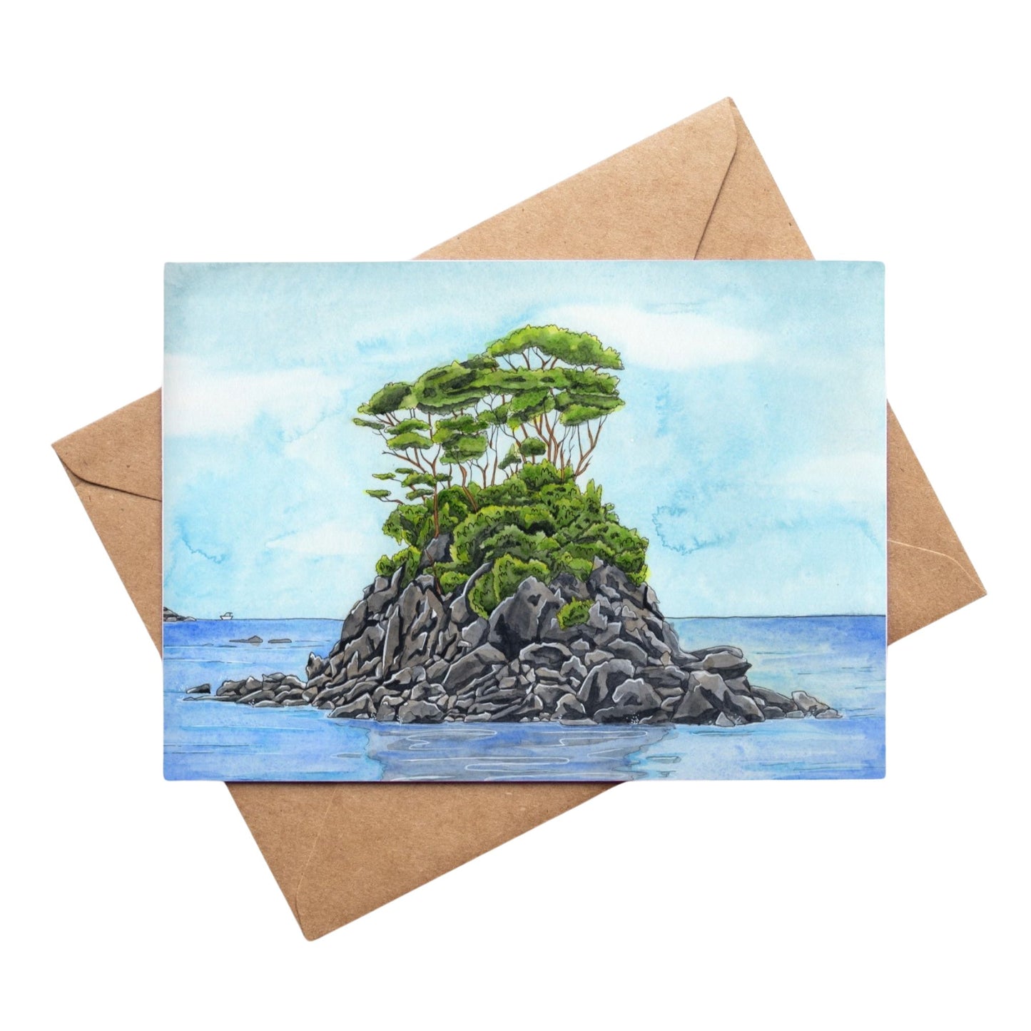 Greeting card by artist Leah Ingram featuring the Abel Tasman Rocks.