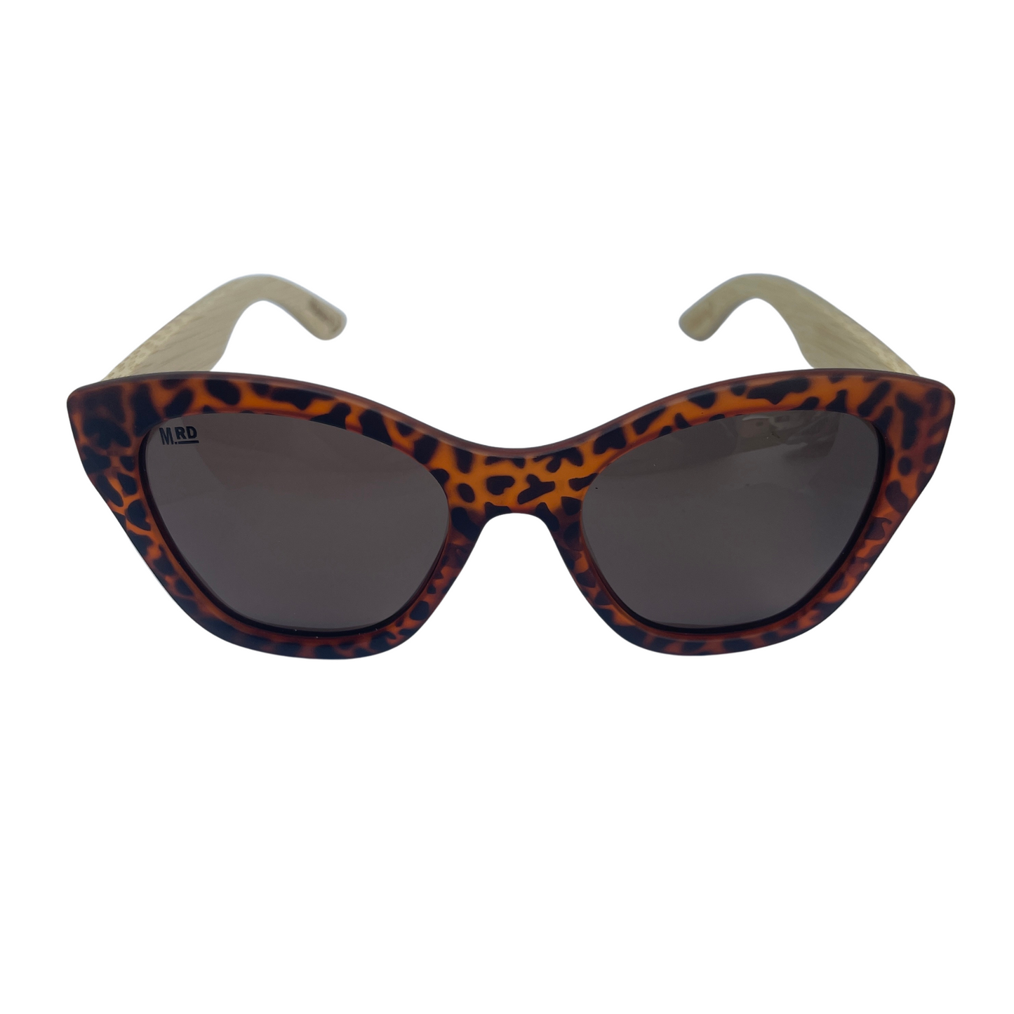 Womens sunglasses with tortoiseshell frame and bamboo arms.