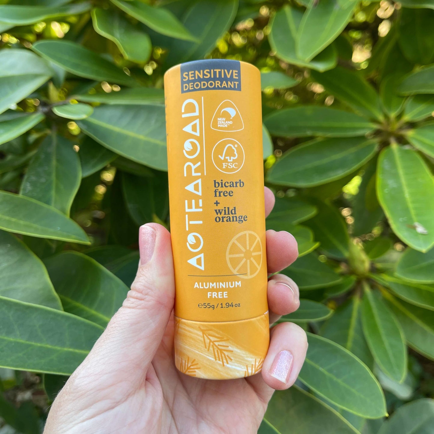 Natural deodorant stick in wild orange scent by Aotea Road.