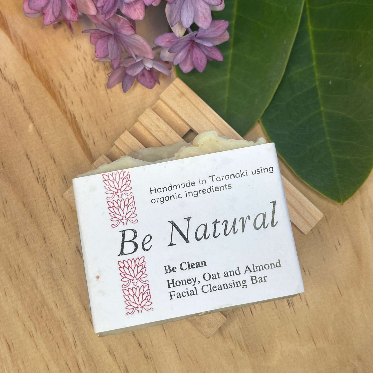 Natural soap on a wooden soap rack.