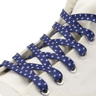 Blue shoelaces with white stars.