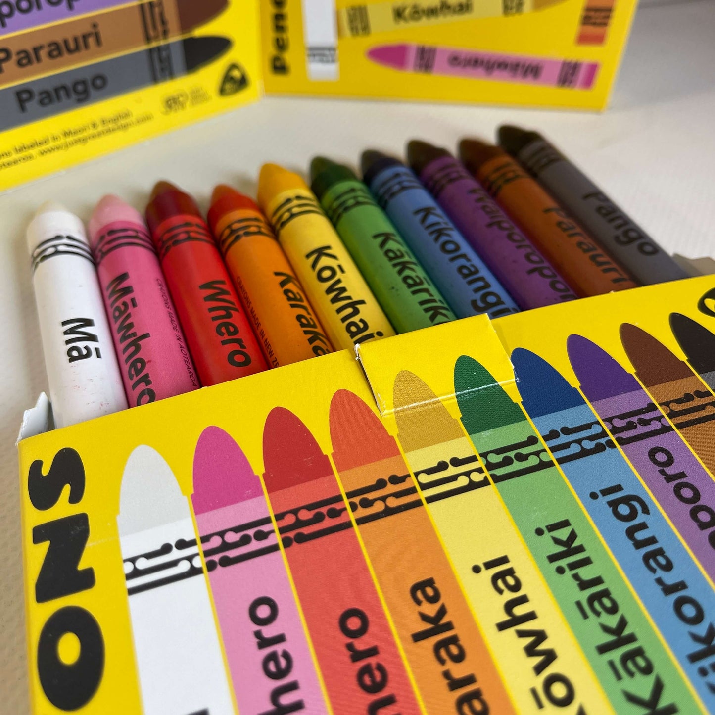 Crayons featuring colours in te reo maori.