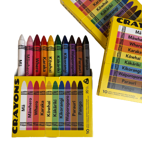 Crayons featuring colours in te reo maori.