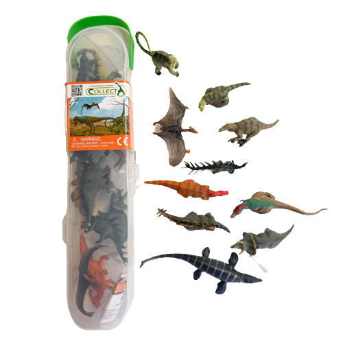 Mini dinosaur figurines.