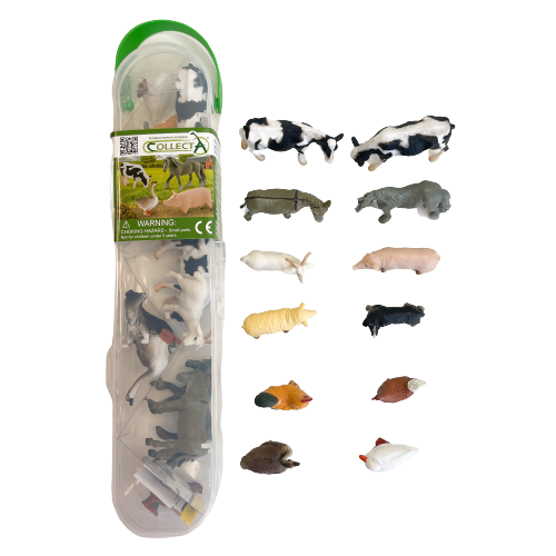 Farm animal figurines.