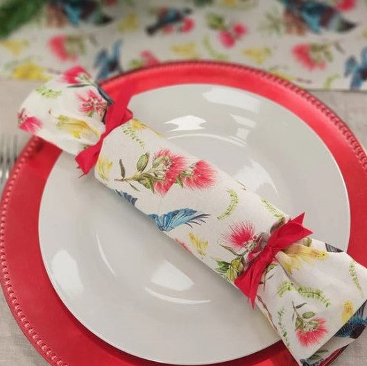 Reusable christmas crackers in a flora fauna print.