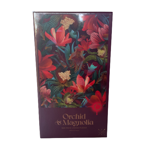 Flox jigsaaw puzzle with magnolia and orchid flowers.