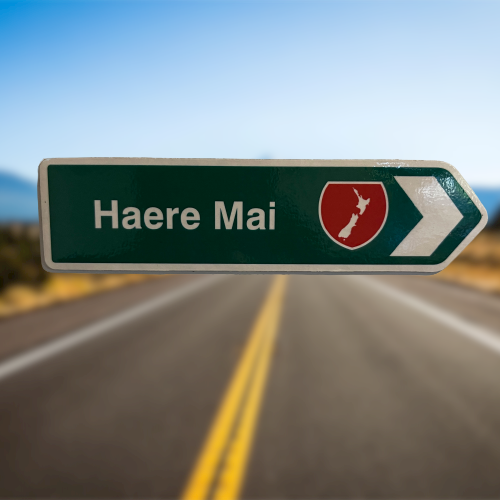 Haere Mai road sign magnet.