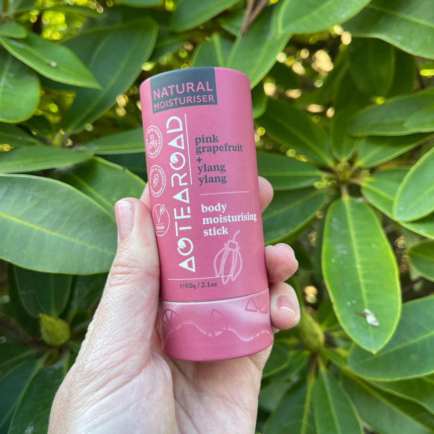 Body moisturising stick in pink grapefruit and ylang ylang by AoteaRoad.