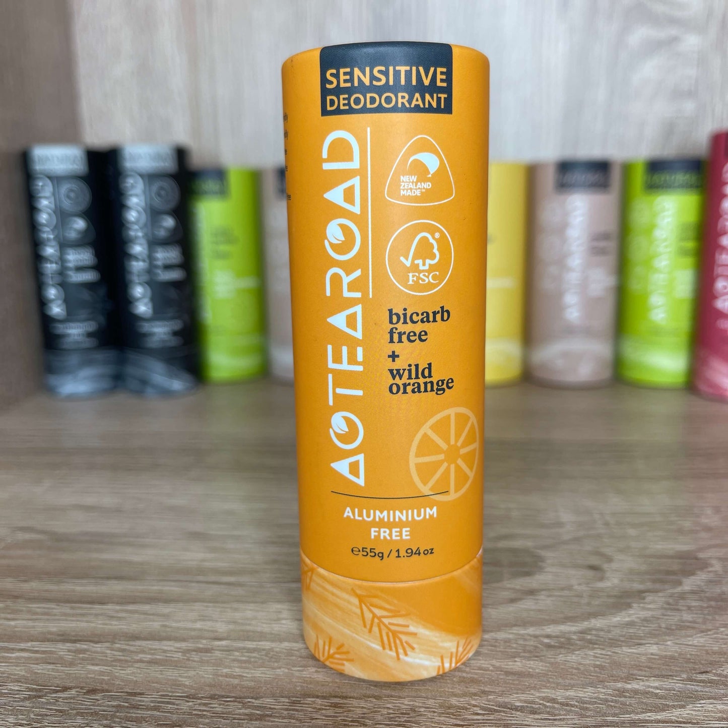Natural deodorant stick in wild orange scent by Aotea Road.