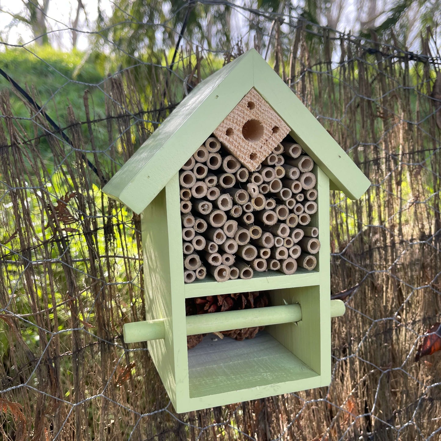 Wooden bug and bee hotel.