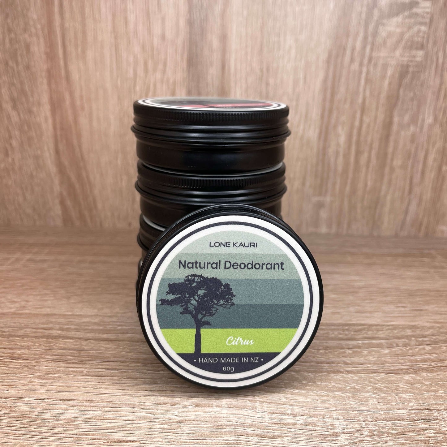 Lone Kauri natural citrus deodorant tins.