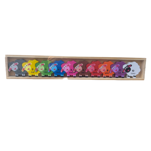 Wooden sheep number and colours puzzle for kids.