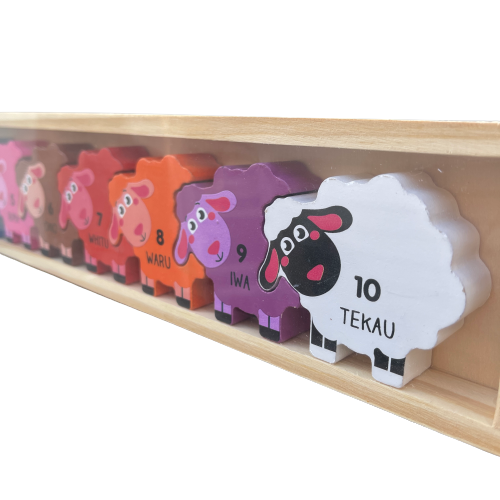 Wooden sheep number and colours puzzle for kids.