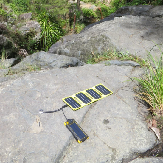 SunSaver Classic, 16,000mAh Solar Power Bank being charged by the sunsaver solar charger.