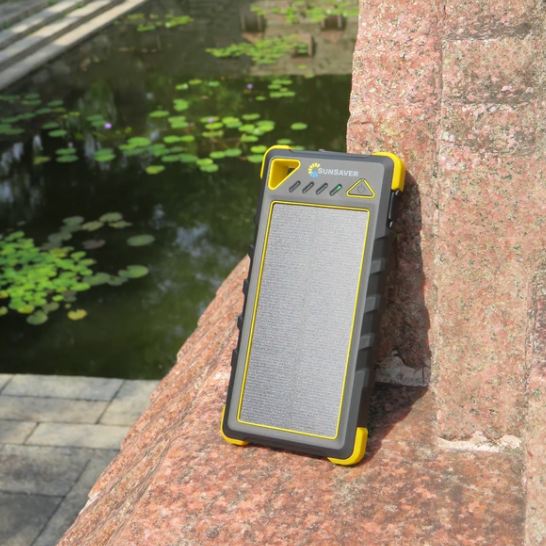 SunSaver Classic, 16,000mAh Solar Power Bank being charged by the sun.