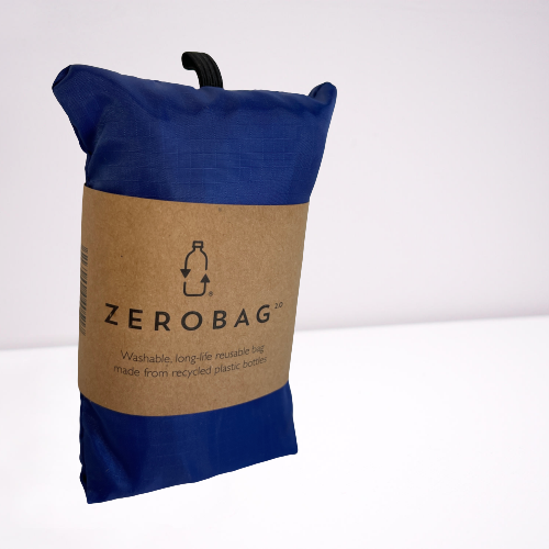 Blue tote bag folded up.