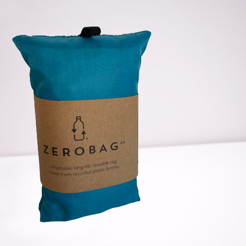 Blue tote bag folded up.
