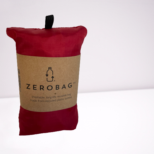 Red tote bag folded up.