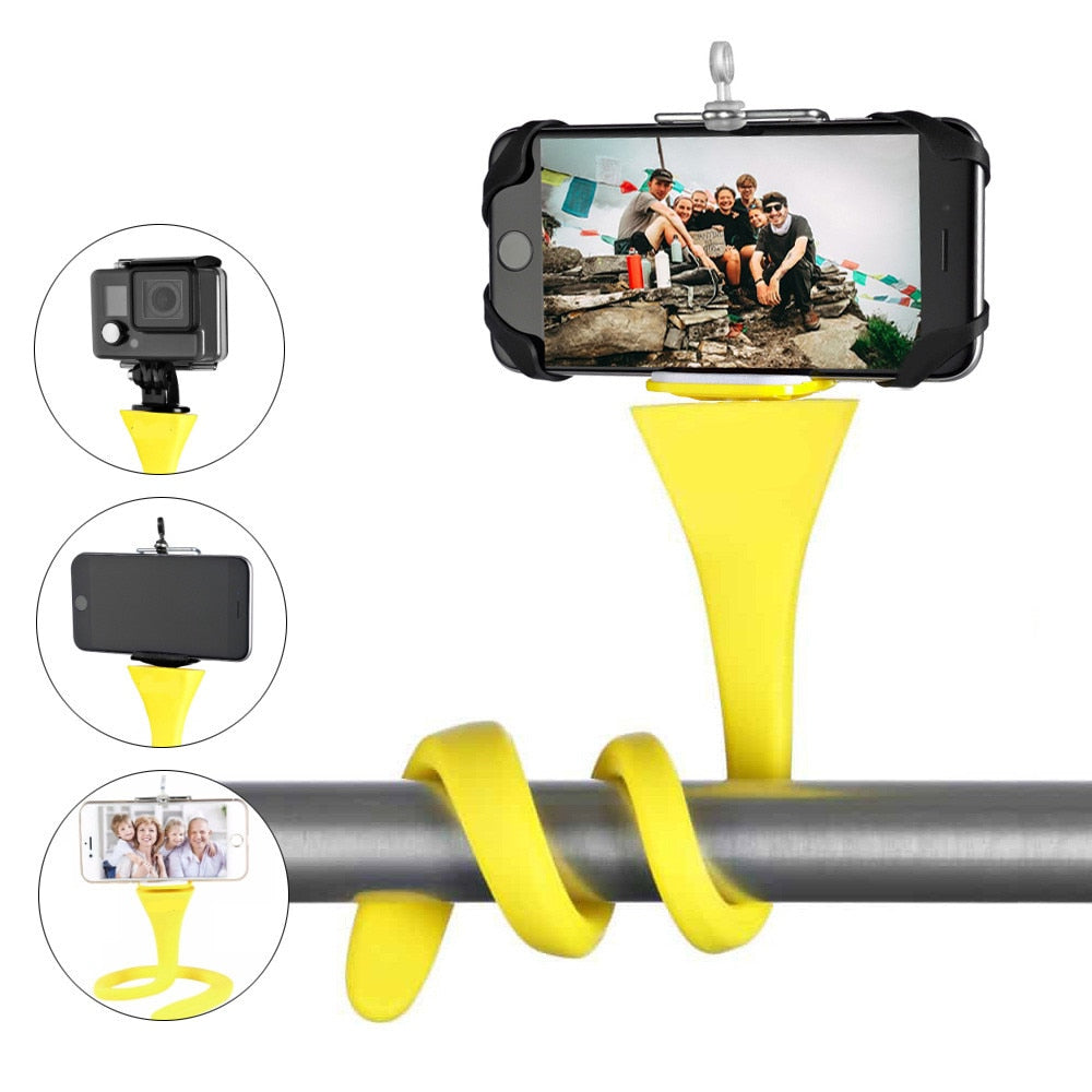 Bright yellow flexi selfie stick.