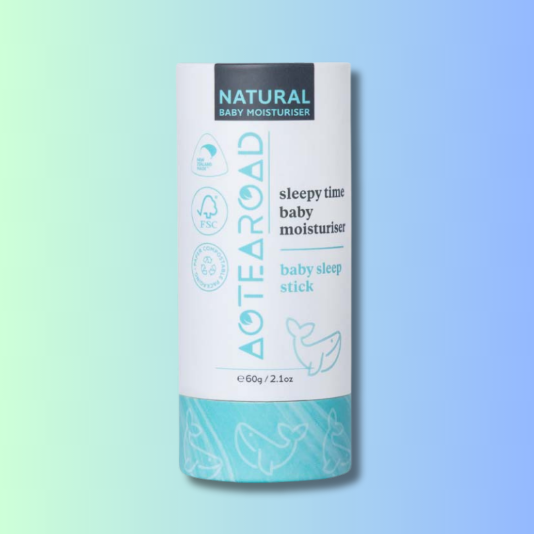 Natural baby sleep balm in a cardboard tube by Aotearoad.