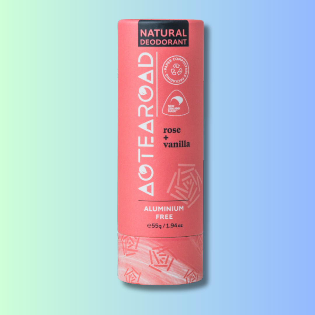 Rose & vanilla natural deodorant stick.