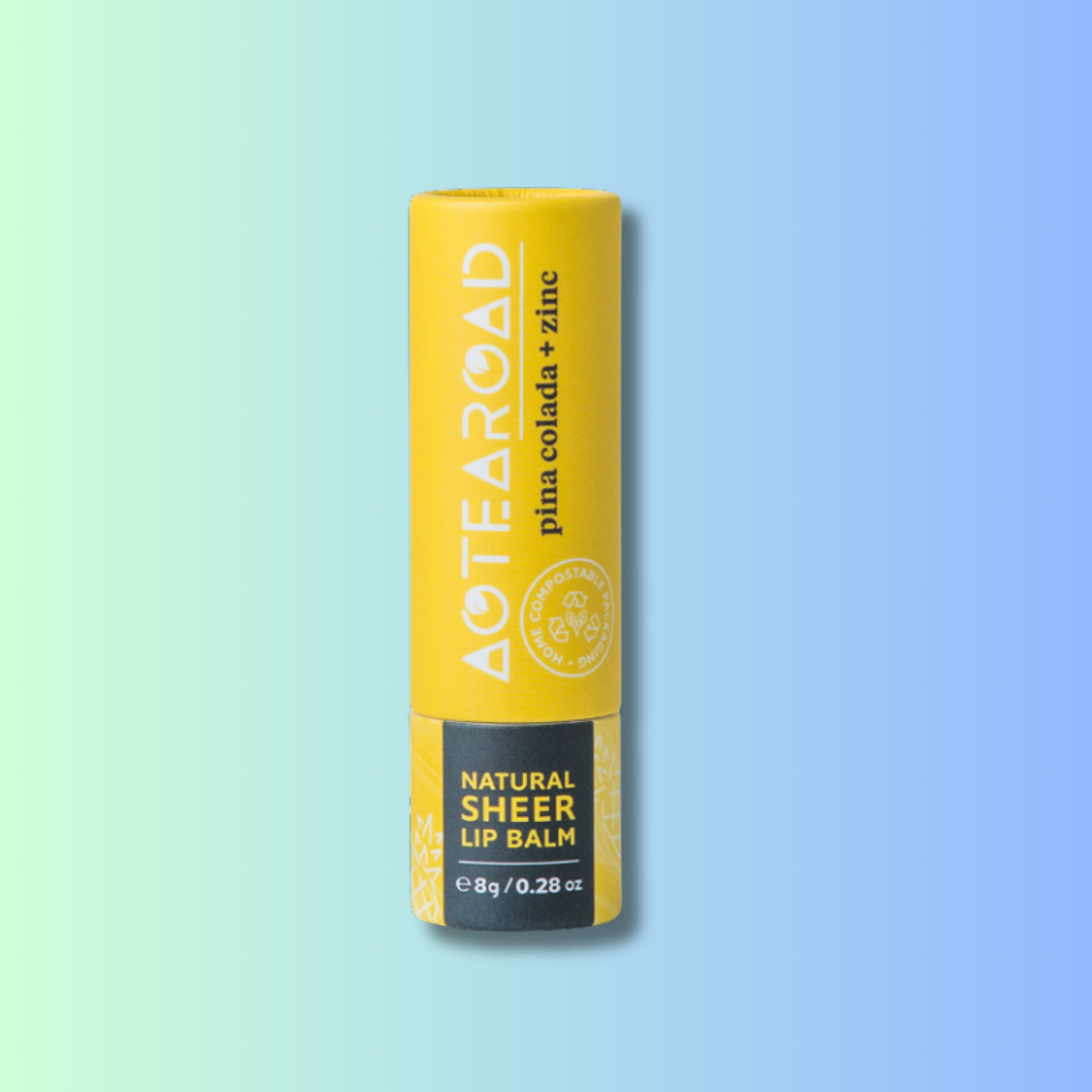Pina Colada and zinc lipbalm in a cardboard tube.