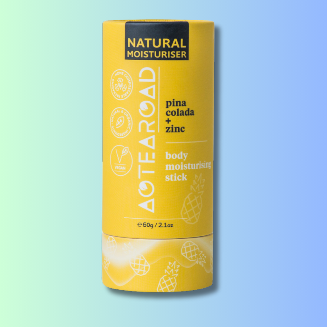 Aotearoad pina colada body moisturising stick in a cardboard tube.