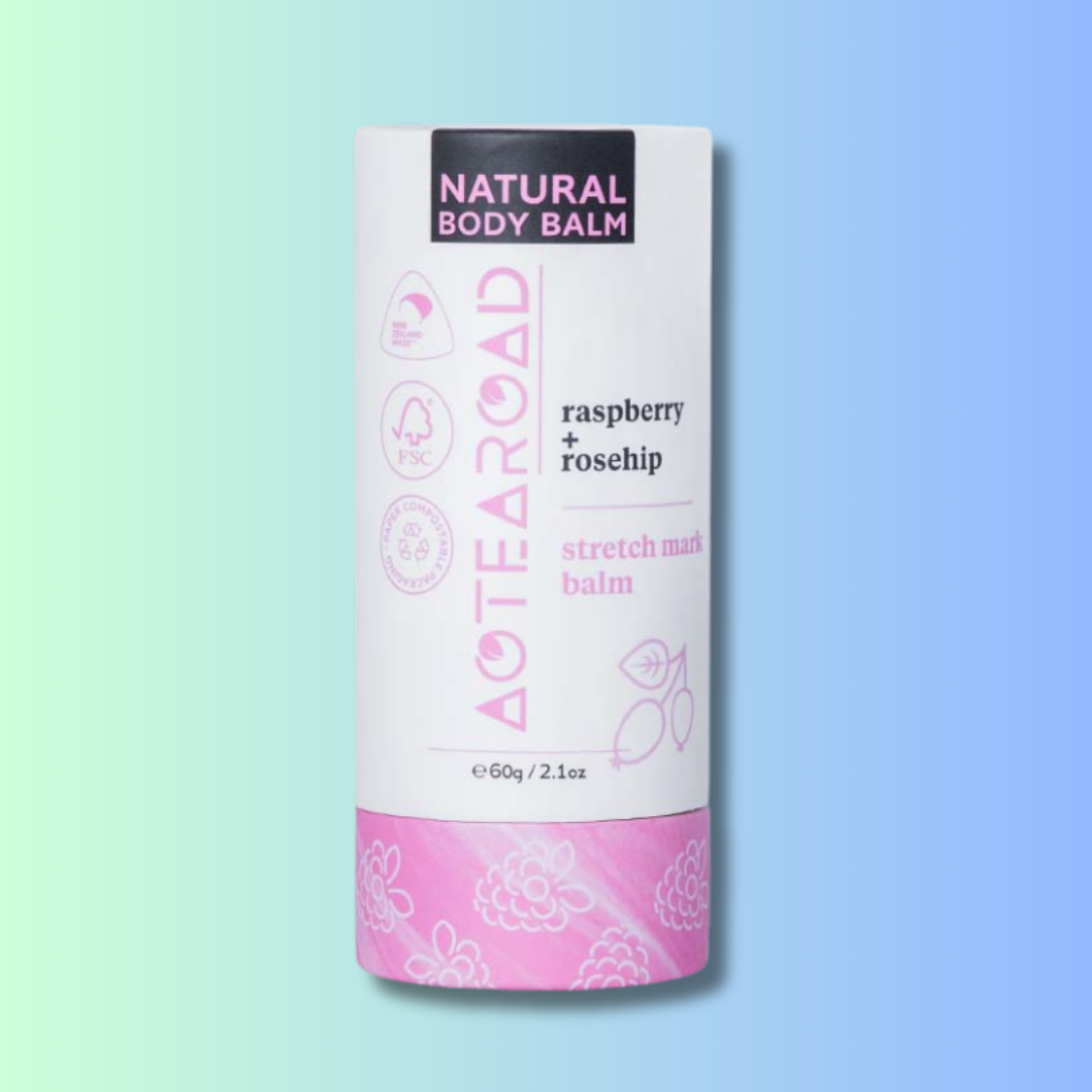 Natural Stretch mark balm in a cardboard tube.