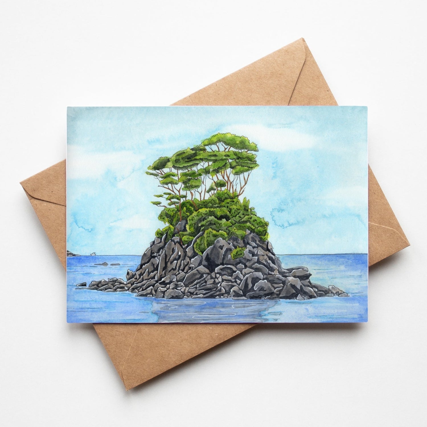 Greeting card by artist Leah Ingram featuring the Abel Tasman Rocks.