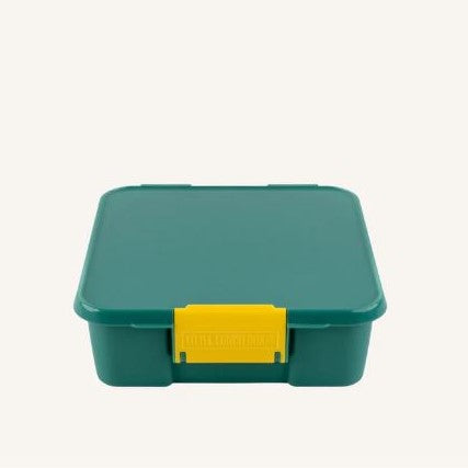 Green with yellow clip bento style lunch box from Little Lunch Box Co.